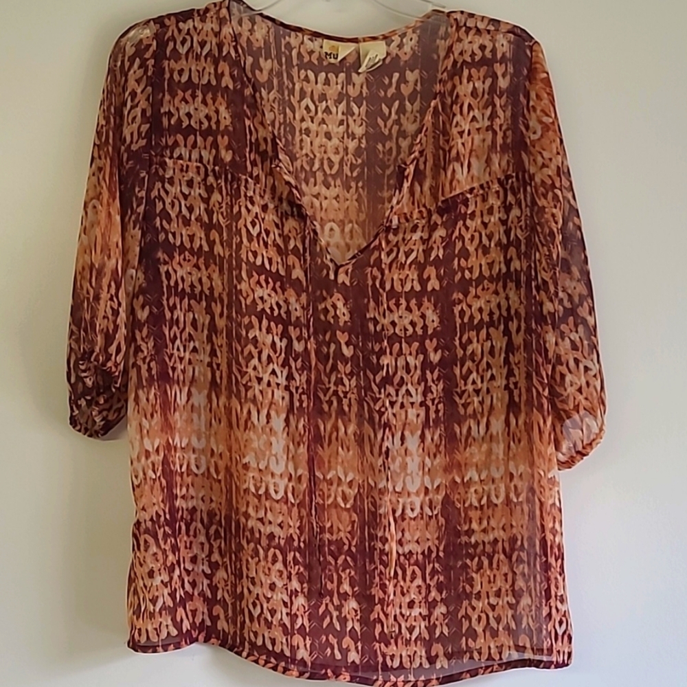 Mudd sheer blouse browns & burnt orange Sz M